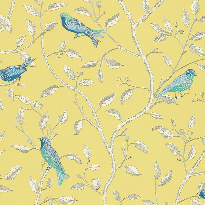 Finches 10.05m x 52cm Matte Wallpaper Roll, Yellow