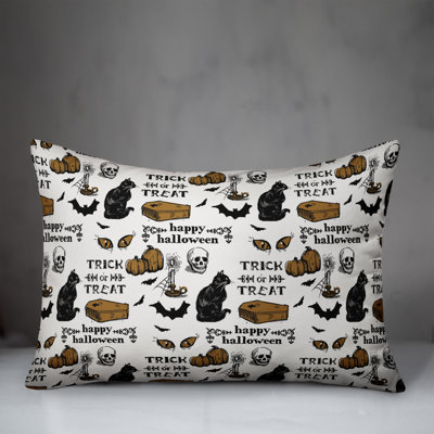  Amber And Black Vintage Halloween Pattern Lumbar Pillow