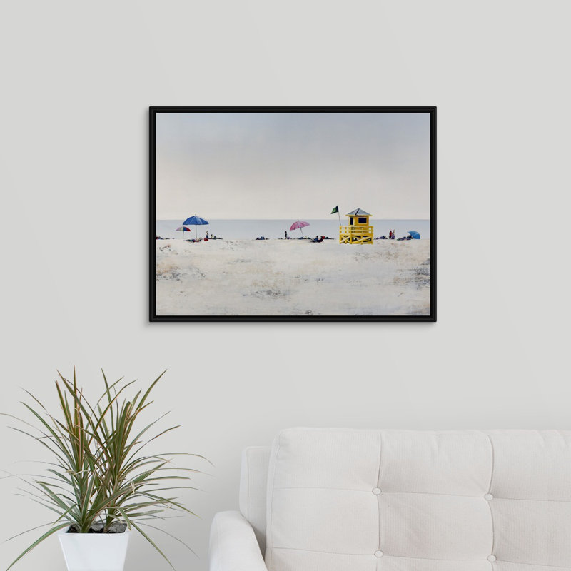 « soleil et sable i », peinture sur toile, H 19,7 po x l 25,7 po x P 1,75 po, Cadre flottant noir