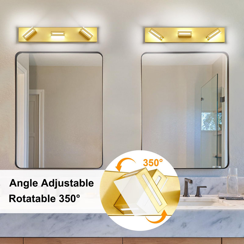 Luminaire de meuble-lavabo moderne 24 po à 3 lumières DEL sur miroir, Doré