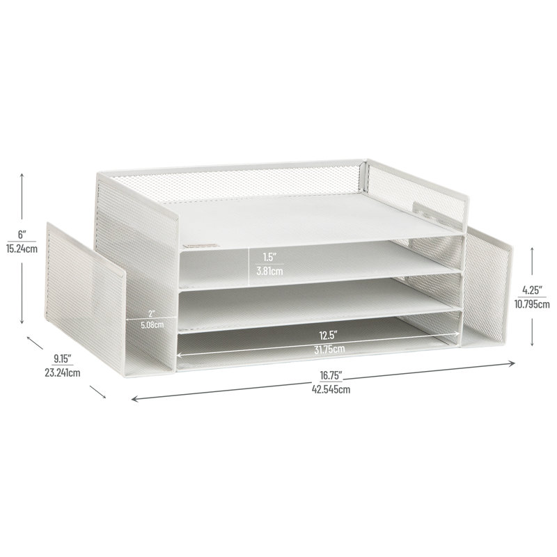 Organisateur de bureau, rangement pour dossiers, bac à papier, espace de travail, bureau, filet métallique, blanc, White