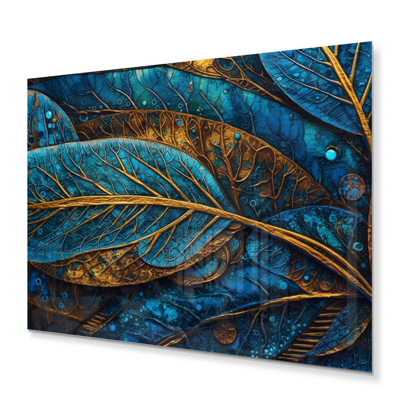 Décoration murale en métal bleu et doré «Boho I - Boho Feather», H 12 po x l 20 po x P 1 po
