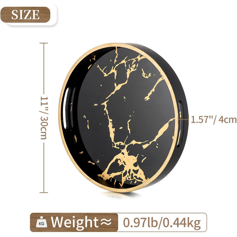 Round Marble Black Coffee Tray With Handles