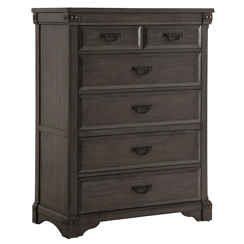 Solid Wood 42'' W 5 - Drawer Dresser, Brushed Gray Mahogany
