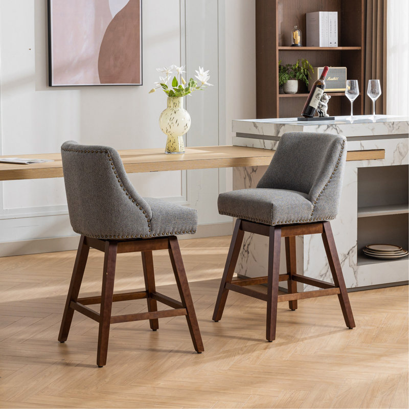 Tabouret de comptoir pivotant Telesha, Tissu gris