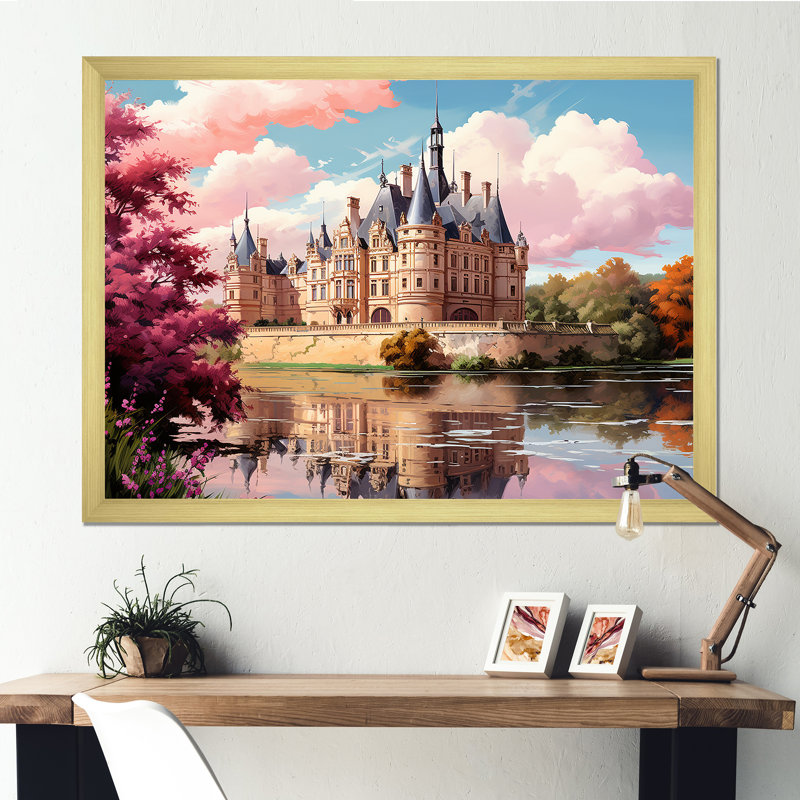 Château français de la loire I, Cadre doré simple, H 34 po x l 44 po x P 1,5 po
