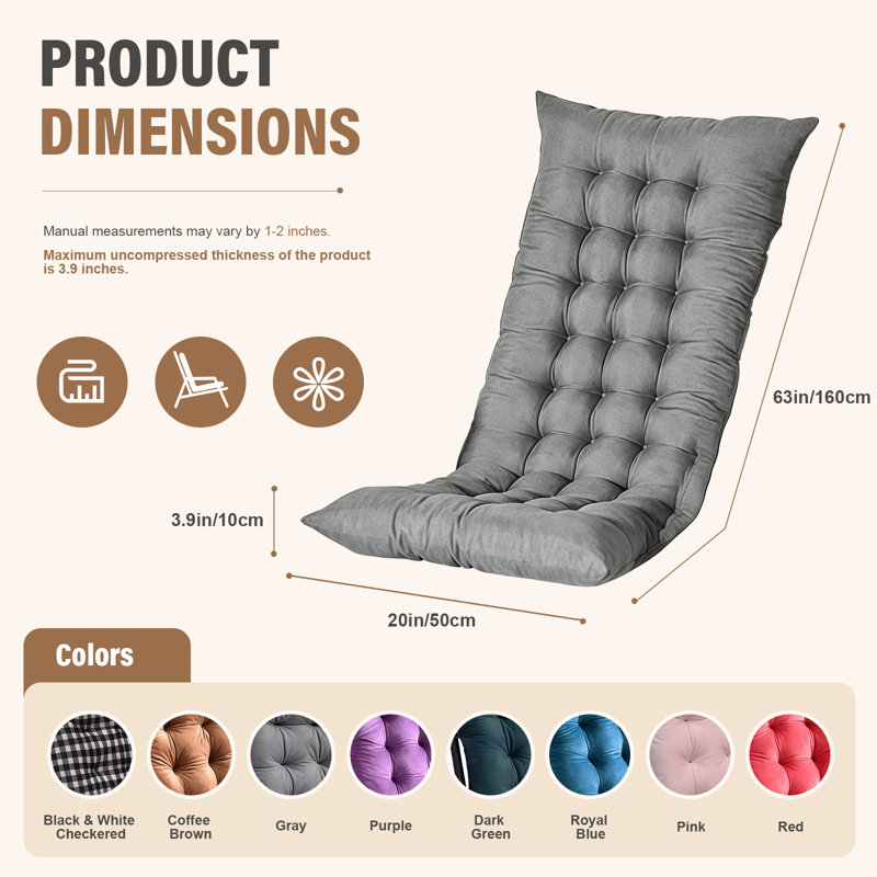 Outdoor 4'' Rocking Chair Chair Pad, Gray, 63"W x 20"D