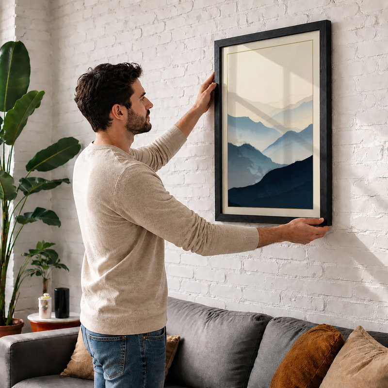 Mountains in Mist Scandinavian - Framed Print, A1 - 84.1 x 59.4 cm, White