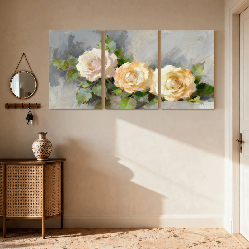 «Rose Three Three Rose», ensemble de 3 impressions sur toile, H 18 po x l 36 po