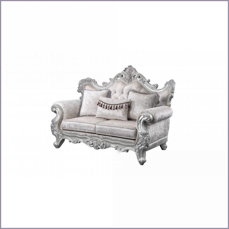 Ensemble de salon traditionnel 2 pièces Melrose Causeuse | Argent | Bois | Accoudoirs roulés