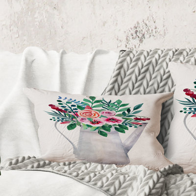 Rectangle, Bouquets de fleurs en pot rustique - Coussin décoratif traditionnel