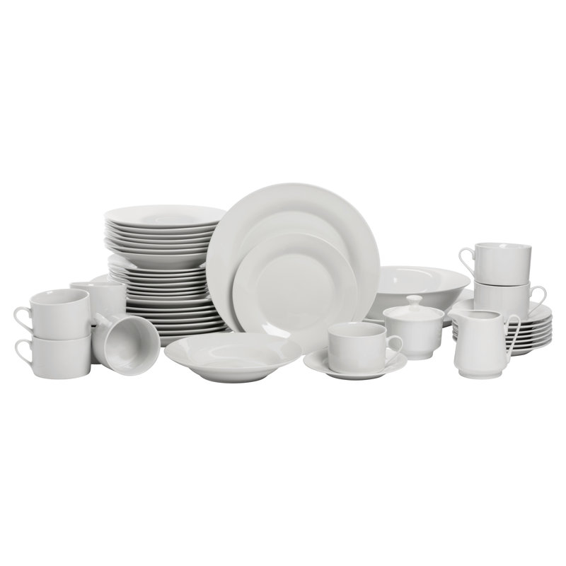 Elegant Porcelain White Dinnerware Set for 8 with Serving Platter