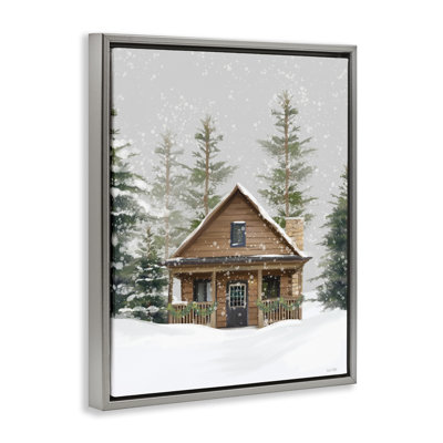 Cozy Snowy Forest Cabin Floating Frame, design by House Fenway