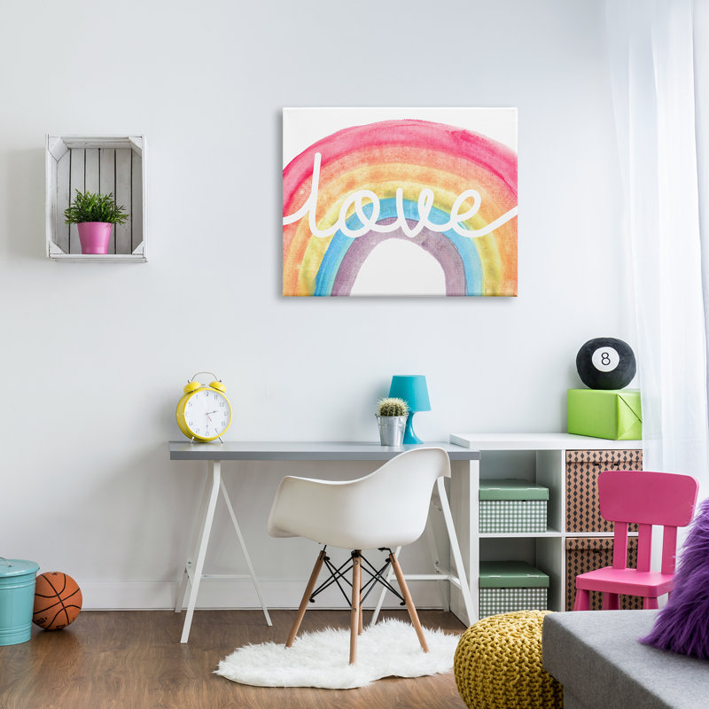 «Warm Rainbow Arches Love Cursive», typographie, Toile tendue, H 30 po x l 40 po