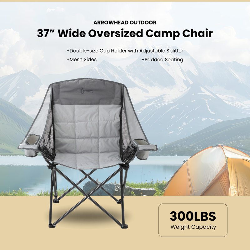 Oversized Folding Camp Chair with Duo Cup Holder, Gray