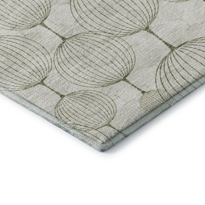 Premium Machine Washable Prisco Green Rug, Rectangle 2'6" x 3'10"