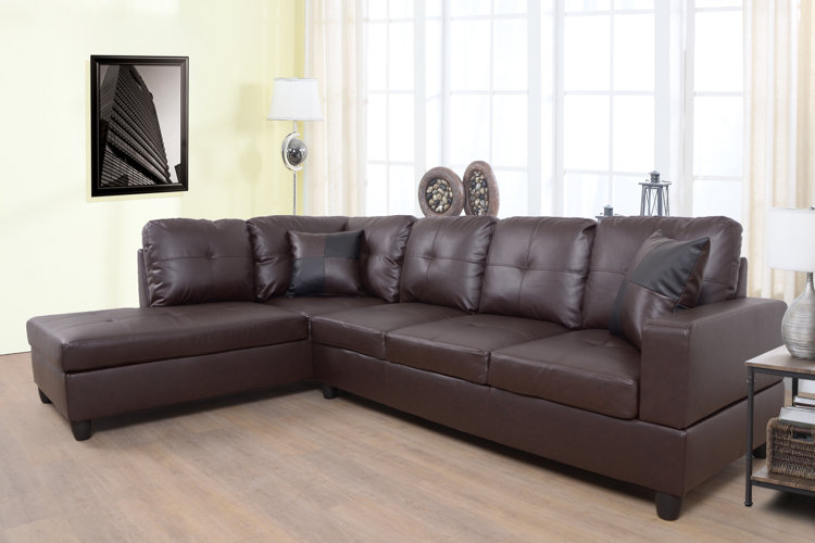 Chaidez dark brown vegan leather sectional.