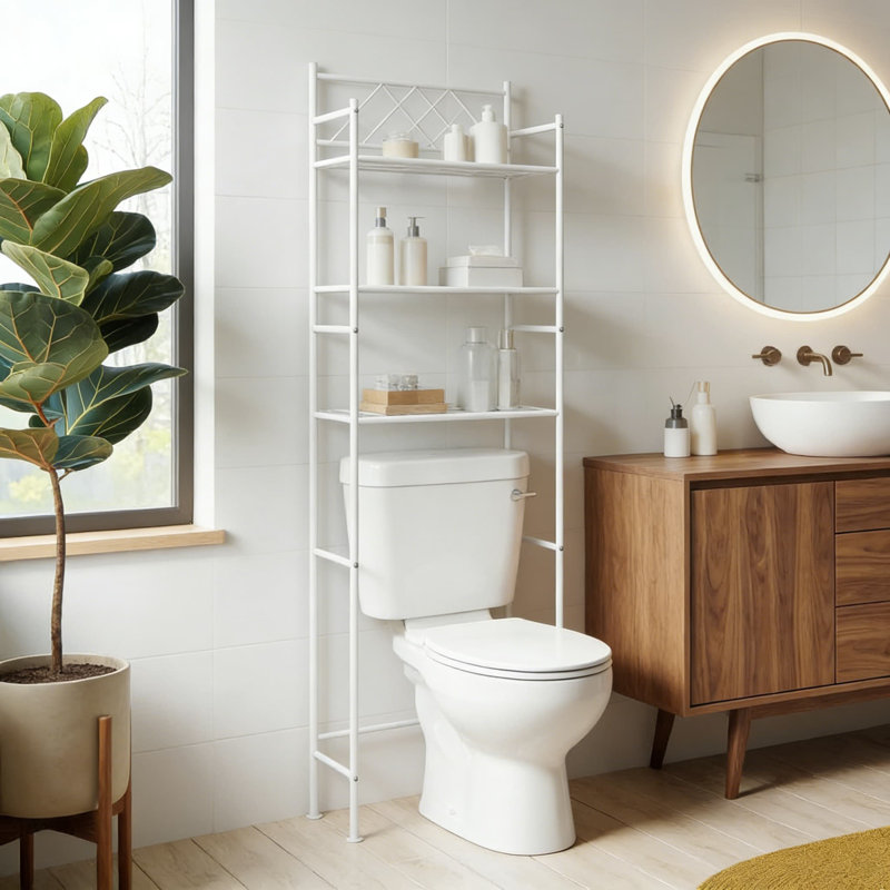 Organisateur de rangement au-dessus de la toilette avec étagère à 3 niveaux, pieds réglables pour plus de stabilité et structure en acier durable