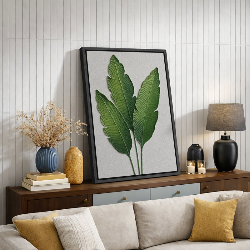 Simple, feuille de bananier, art botanique, art contemporain, impression sur toile encadrée, H 24 po x l 16 po x P 1,5 po