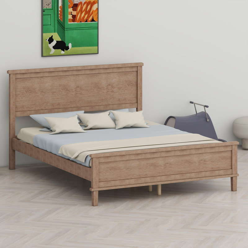 Base de lit plateforme moderne avec tête de lit intégrée et système de support à lattes, Lit double, Dérive en mer