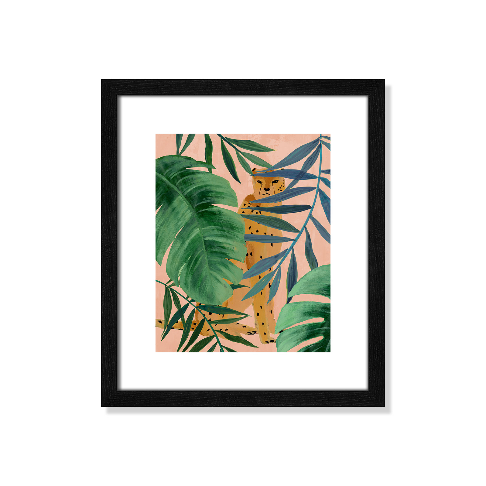 Silent Jungle - Painting Print, Black Wood Framed Paper, 15" H x 13" W x 0.75" D