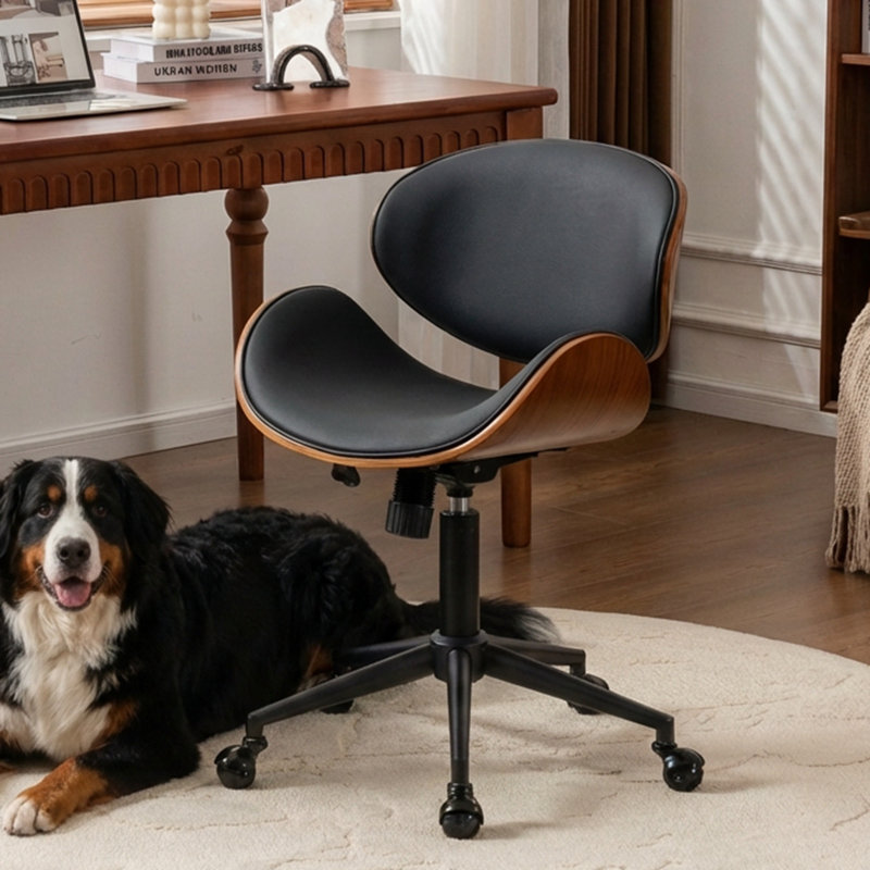 Chaise de bureau rembourrée à hauteur réglable, Similicuir noir