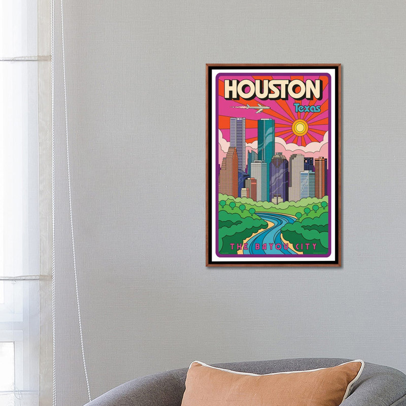 Houston Pop Art Travel, reproduction d'art sur toile encadrée, H 26 po x l 18 po, Reproduction encadrée sans passe-partout