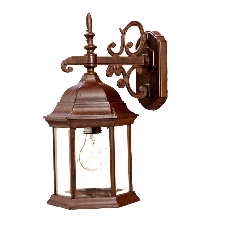 Lanterne murale d'extérieur à 1 ampoule Pruitt, Noyer à nœuds, Transparent biseauté