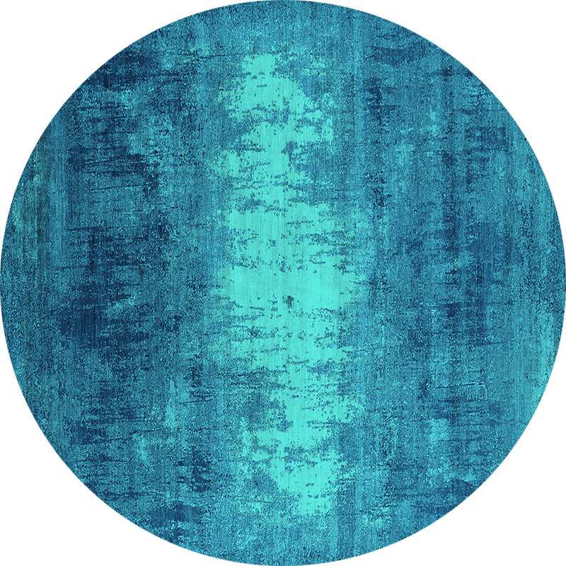 Tapis oriental bleu / bleu sarcelle tissé à la machine Warthman, Rond 3 pi