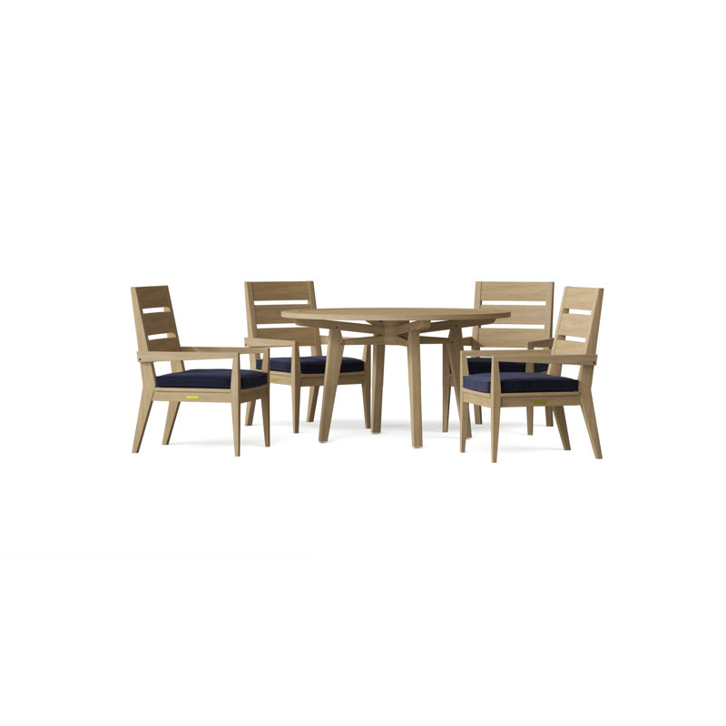 Algarve Outdoor 5 - Piece Teak Dining Set with Cushions, Canvas Navy Sunbrella® Canvas, 52in x 52in x 29.5in