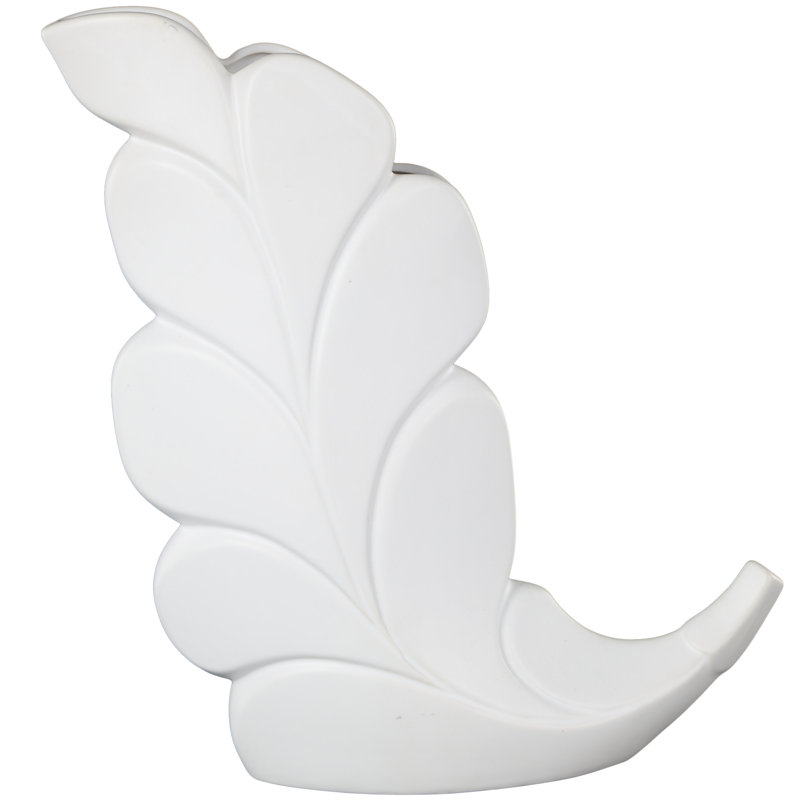 Cole And Grey Ceramic Slanted Leaf Vase, 15.05" H x 14.05" W x 3.9" D, White