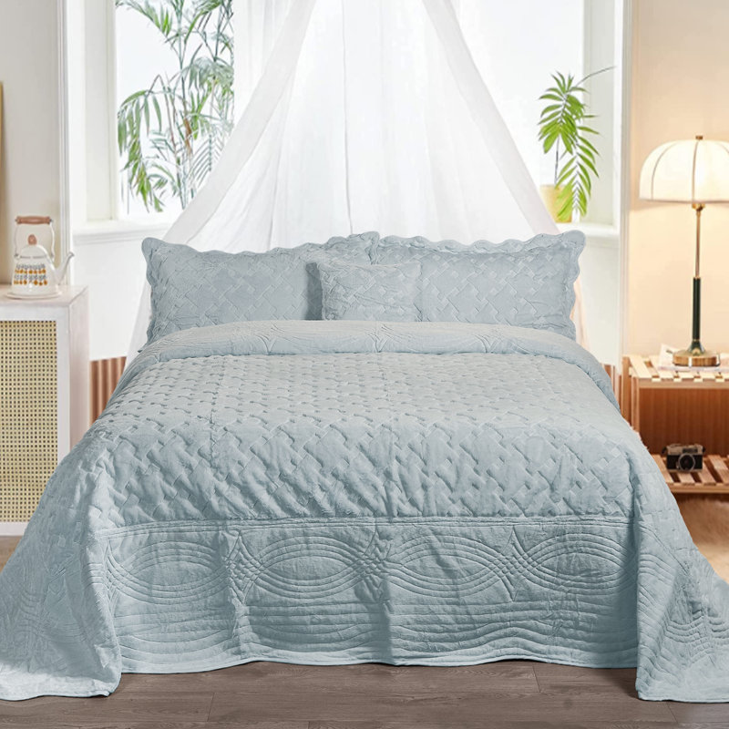 Ensemble de courtepointe en similifourrure de 4 pièces Tatami, Couvre-lit très grand + 3 pièces supplémentaire, Gris