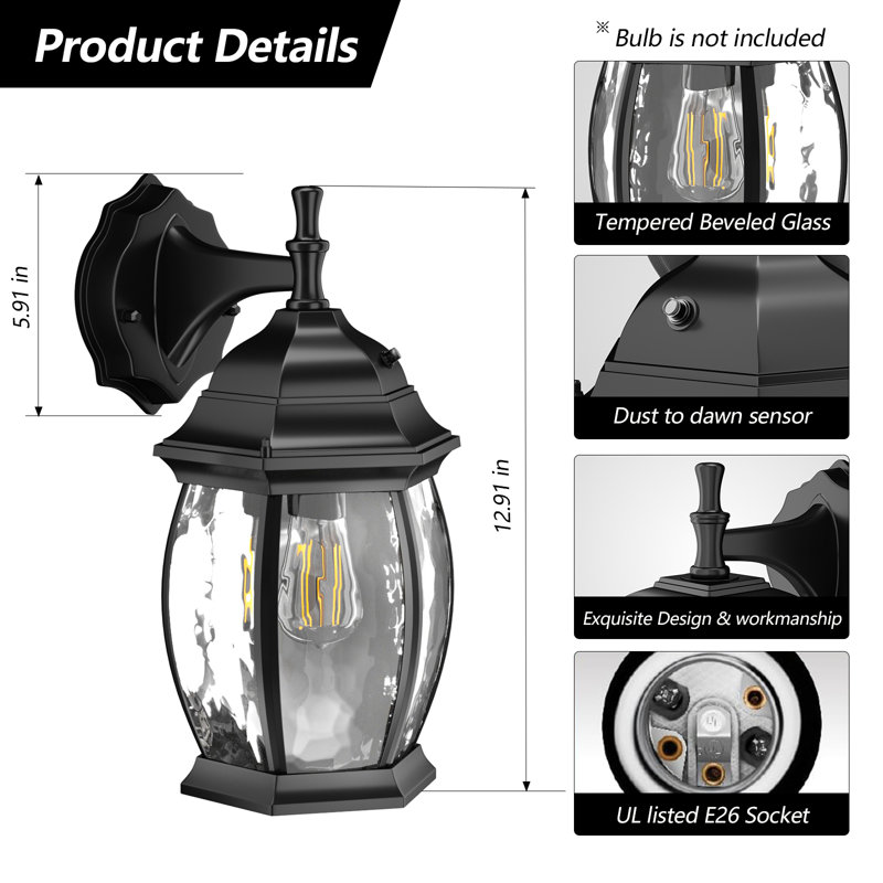 12.9” 1-light Black Outdoor Wall Lantern Sconce