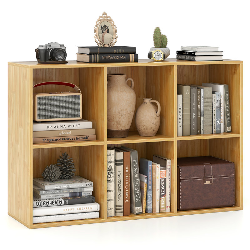 Bibliothèque verticale horizontale à 6 compartiments avec 3 niveaux de rangement, Naturel