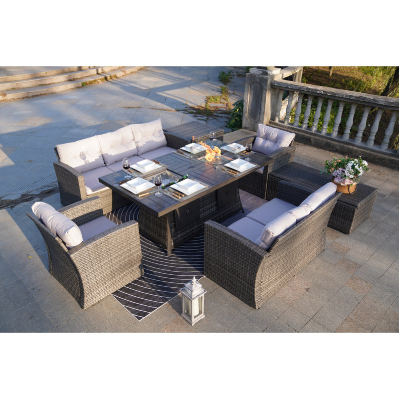 Ensemble de conversation en osier / rotin pour 7 personnes Frederica, Gris, Gris