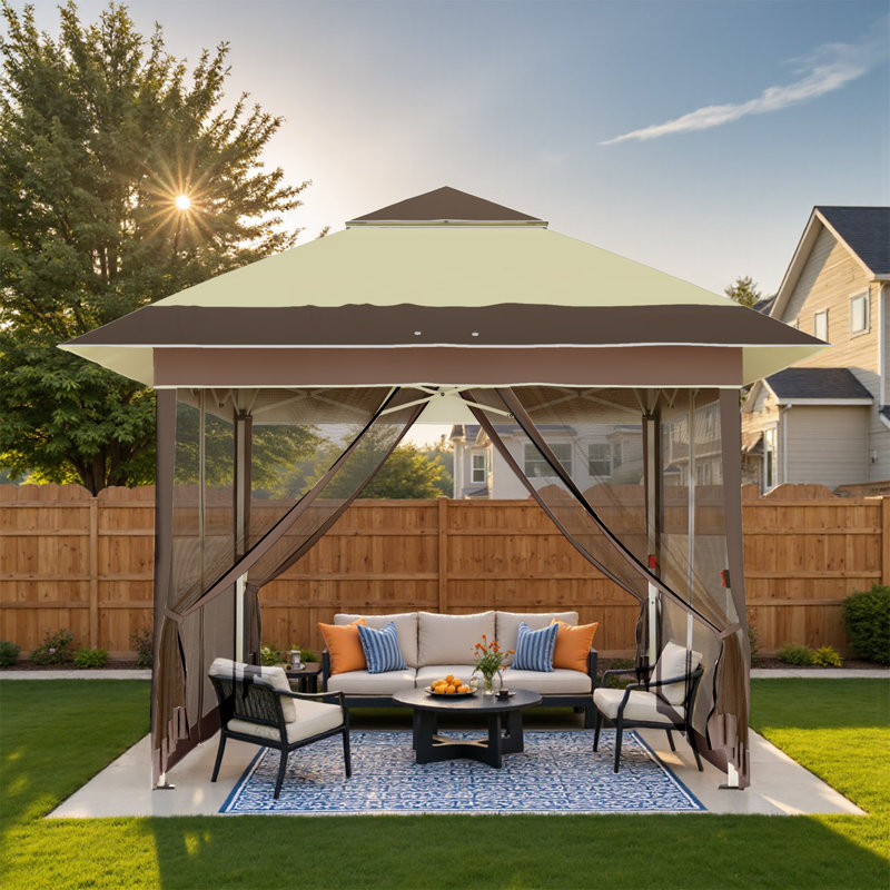 Pop Up Gazebo Outdoor Canopy Shelter, Instant Patio Gazebo Sun Shade Canopy Tent With 4 Sandbags, 2 Tiers Roof & Mesh Netting For Lawn, Garden, Backyard & Dec
