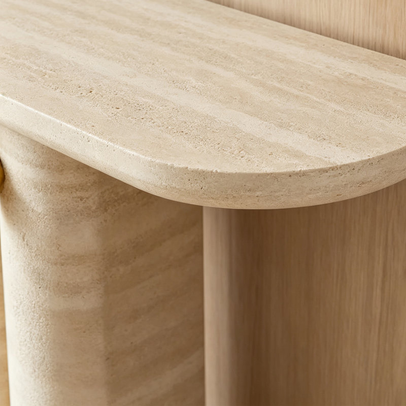 Table console en pierre naturelle Creative Art, Beige, H 33,46 po x l 39,37 po x P 13,78 po