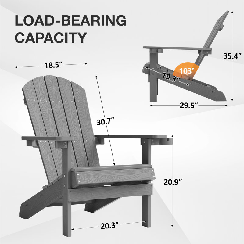 Outdoor Adirondack Chair with Cup Holder All-Weather HIPS Patio Chairs for Lawn, Garden, Fire Pit, Backyard, Gray