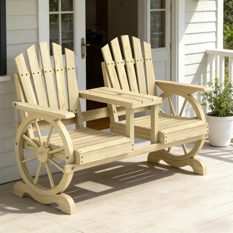 High Backrest Wooden Garden Bench,2-Seat Patio Bench
