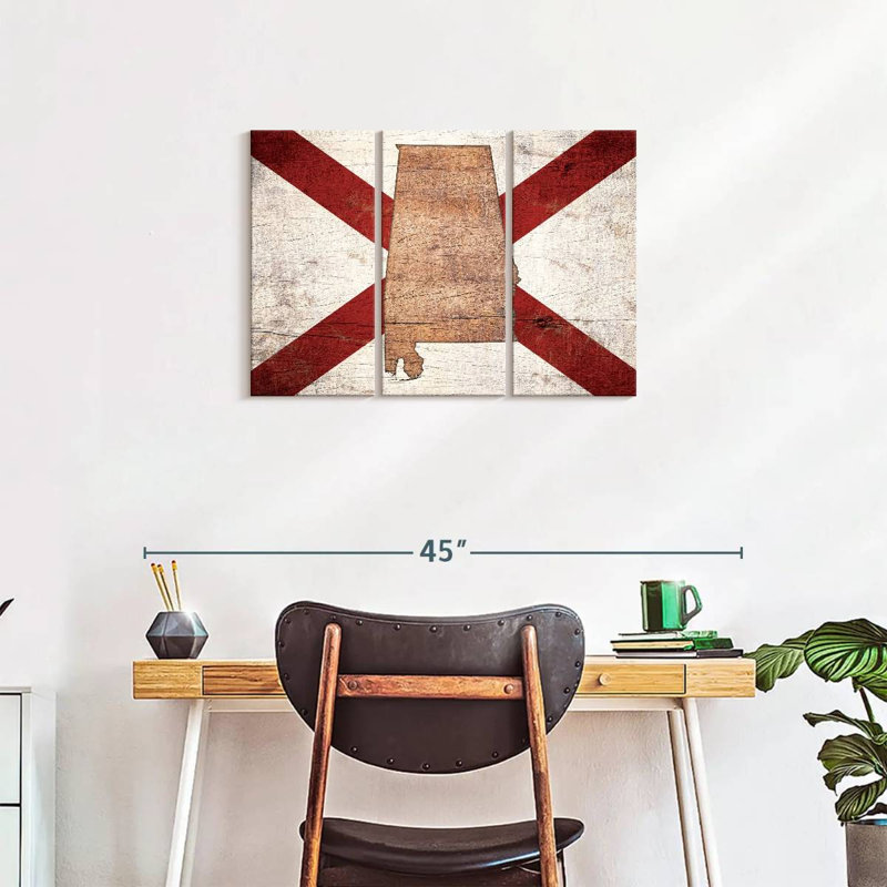 «State Map over Alabama Flag», impression sur toile tendue 3 pièces, H 20 po x l 33 po x P 1,25 po
