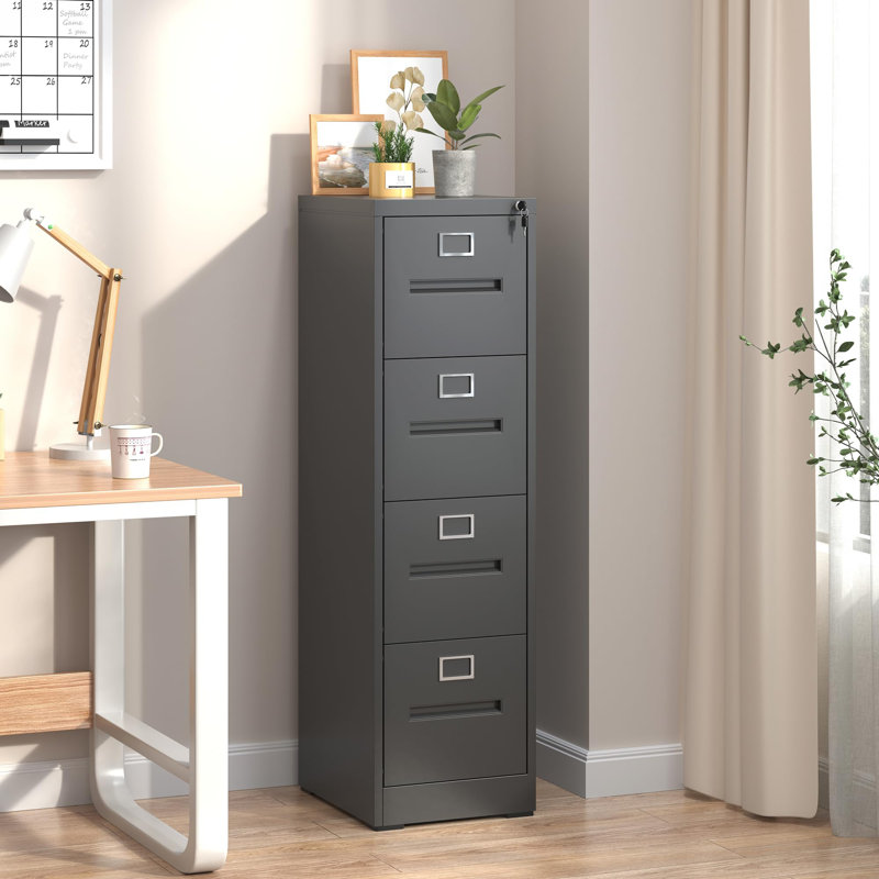 15.2"W 4-Drawer Locking Metal Vertical File Cabinet - Heavy-Duty Home Office Storage with Label Holders for A4/Letter/Legal/F4