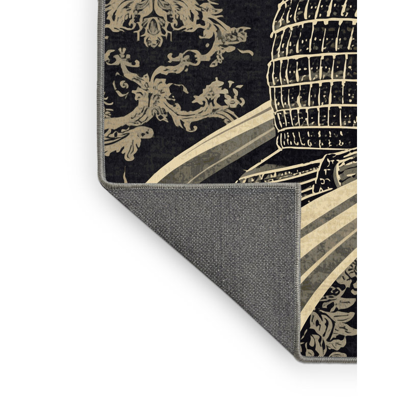 Soft Plush Backman Samurai In Armor Classic Damask Area Rug in Gray – Gray Binding, 7x10