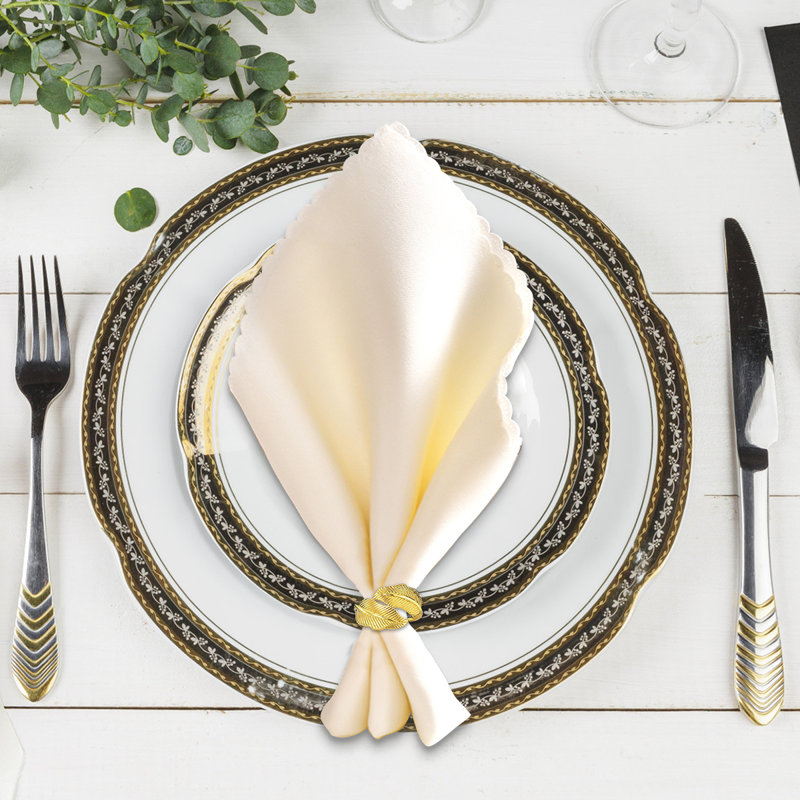Gold Napkin Rings Set of 4 Stylized Overlapping Leaf Design for Elegant Dining Table Decor