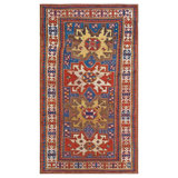 1900s Blue Geometric Tribal Antique Caucasian Kazak Rug 3'6"x 5'10" Wool Carpet