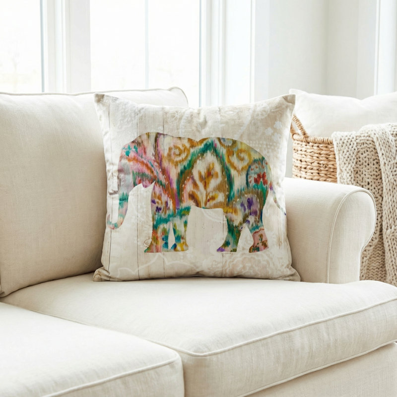  Coussin décoratif en velours «Boho Paisley Elephant»