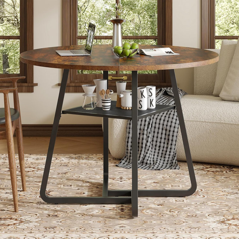 Table de salle à manger 43,3 po pour 4 personnes, table de cuisine ronde avec rangement, table ronde encastrée, tables de cuisine et de salle à manger de ferme avec pieds en métal pour la salle à manger