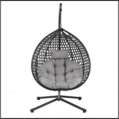 Sturdy Hammock Chair with Stand, Durable Hanging Egg Chair with Rattan Weaving, Comfortable Indoor Outdoor Swing with Soft Removable Cushion