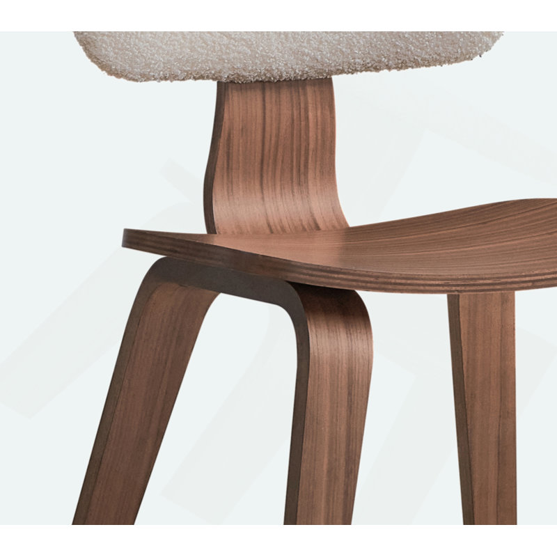 Casson White Velvet and Walnut Upholstered Side Chair