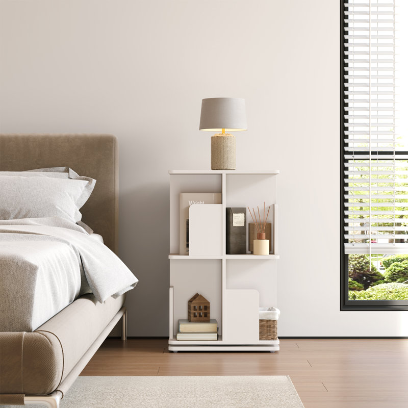 Rotating Bookshelf, 2 Tier Small Bookcase Corner Shelves Display Storage Tower Space-saving Revolving For Small Space, White