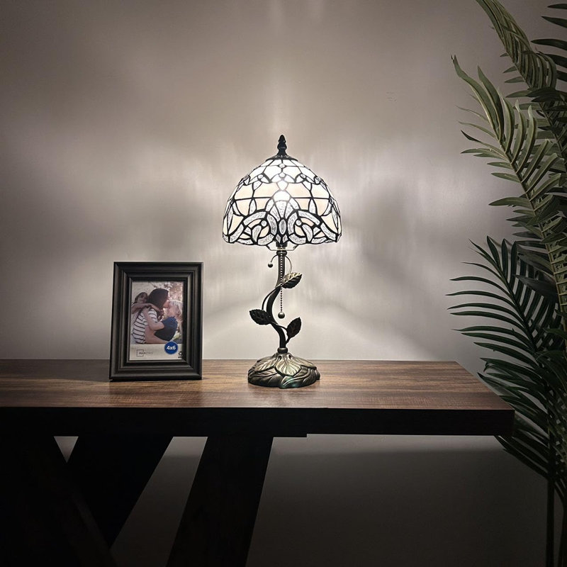 Tiffany Table Lamp Stained Glass Nadya LED Bulb Included 8"W*8"D*16"H, White